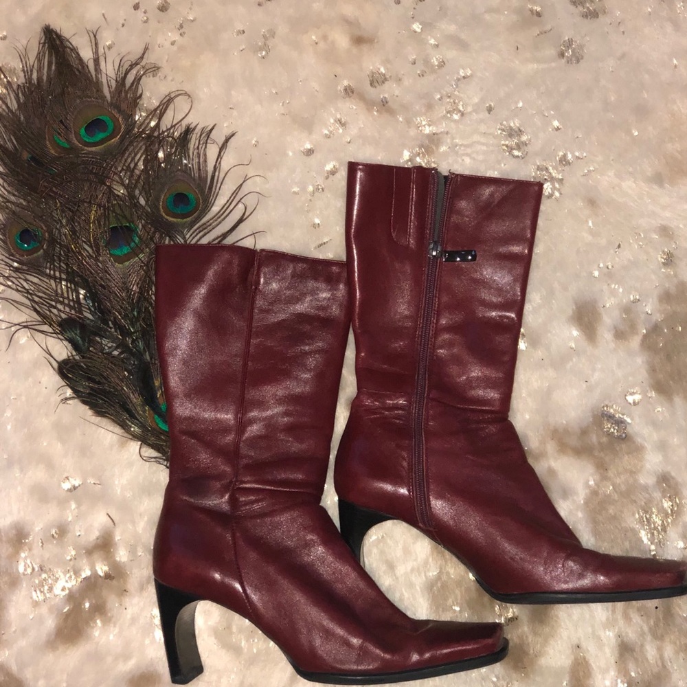 Oxblood red leather boots